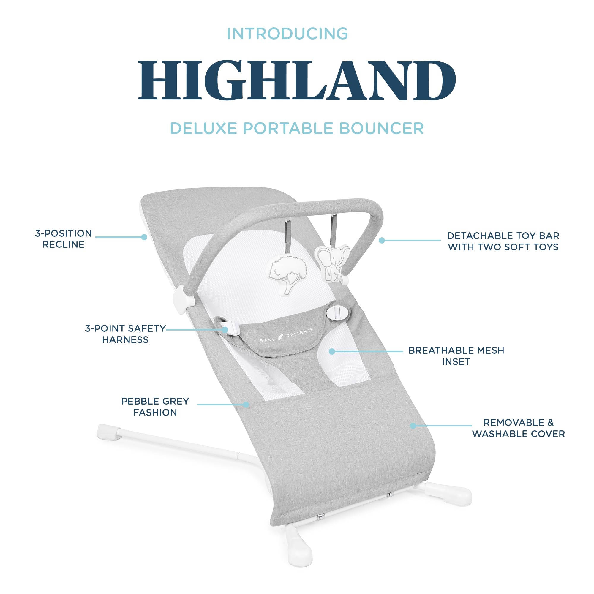 Foto 3 | Baby Bouncer Baby Delight Highland Para Bebés De 0 A 6 Meses, Color Gris - Venta Internacional.