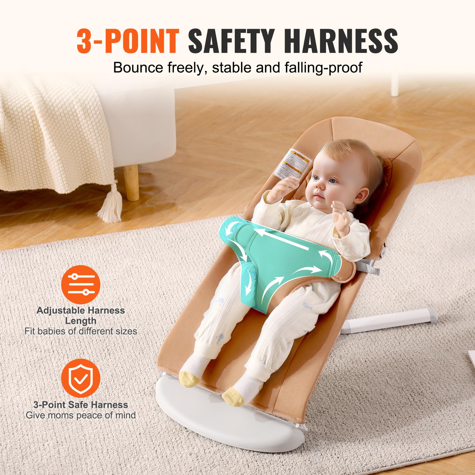 Foto 6 pulgar | Asiento Plegable Baby Bouncer Vevor Para Bebés De 0 A 9 Meses, Color Camel - Venta Internacional.