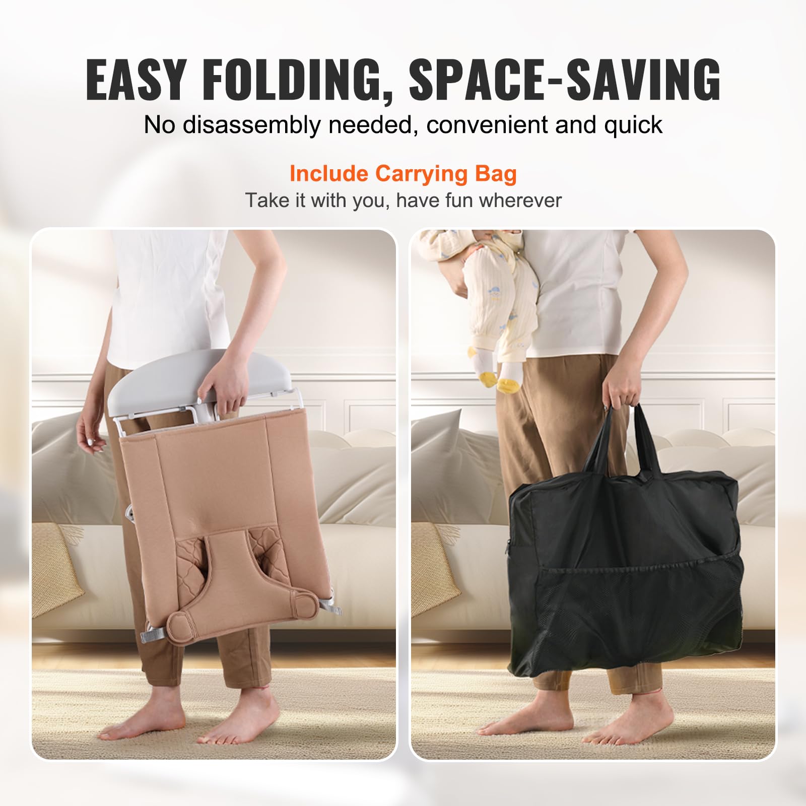 Foto 7 pulgar | Asiento Plegable Baby Bouncer Vevor Para Bebés De 0 A 9 Meses, Color Camel - Venta Internacional.