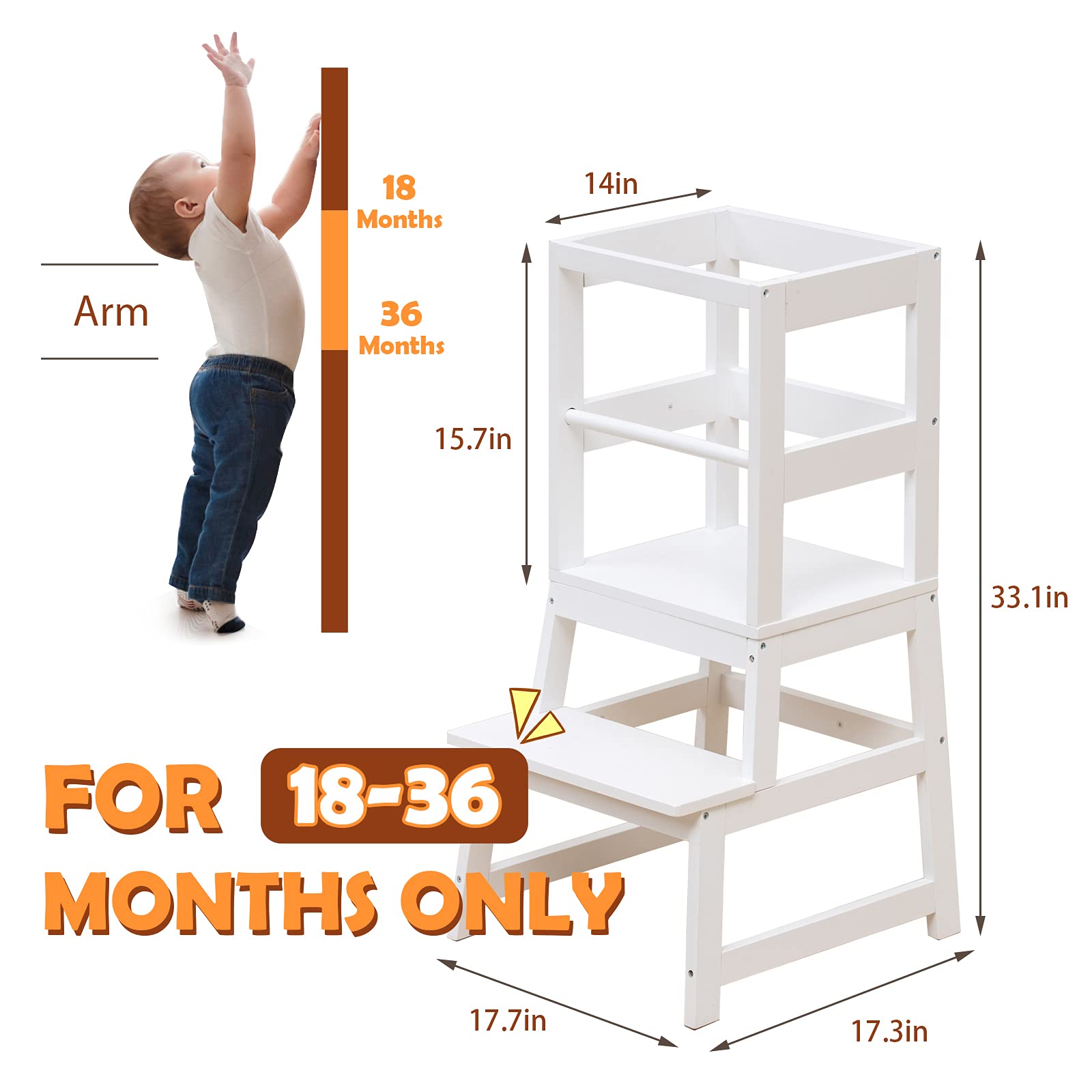Foto 4 pulgar | Taburete De Cocina Wood City Wooden Kids Montessori Blanco - Venta Internacional.