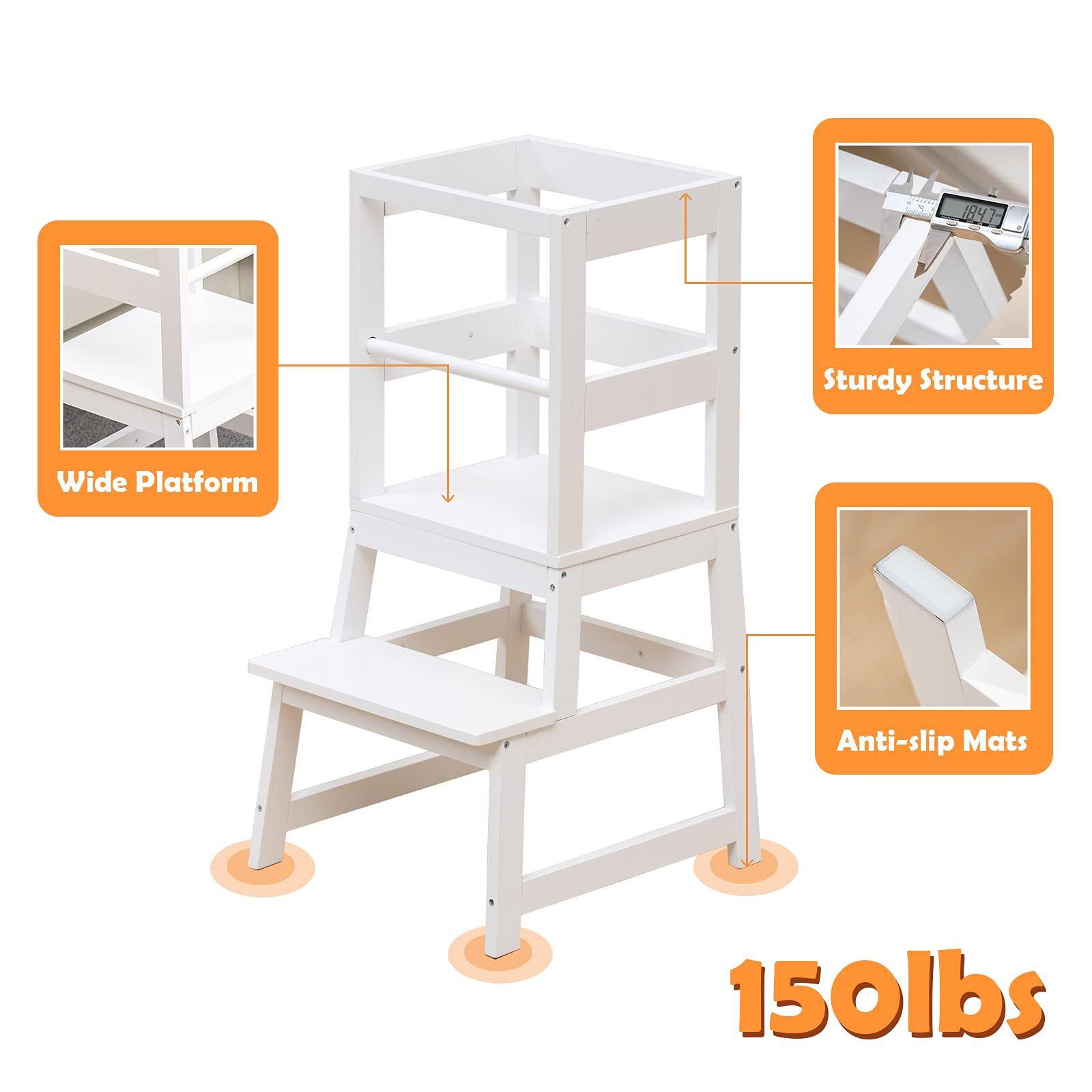 Foto 5 pulgar | Taburete De Cocina Wood City Wooden Kids Montessori Blanco - Venta Internacional.