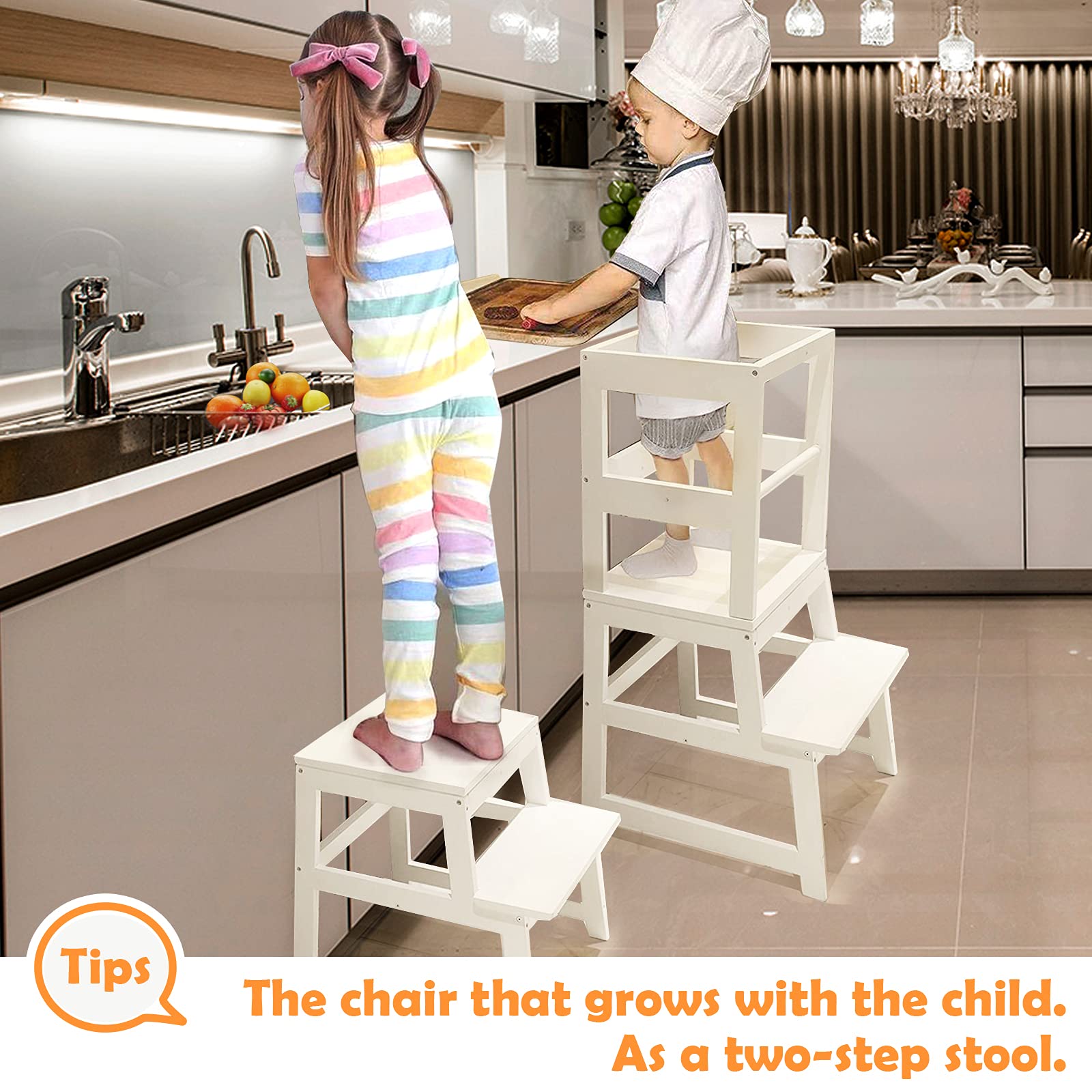Foto 6 pulgar | Taburete De Cocina Wood City Wooden Kids Montessori Blanco - Venta Internacional.
