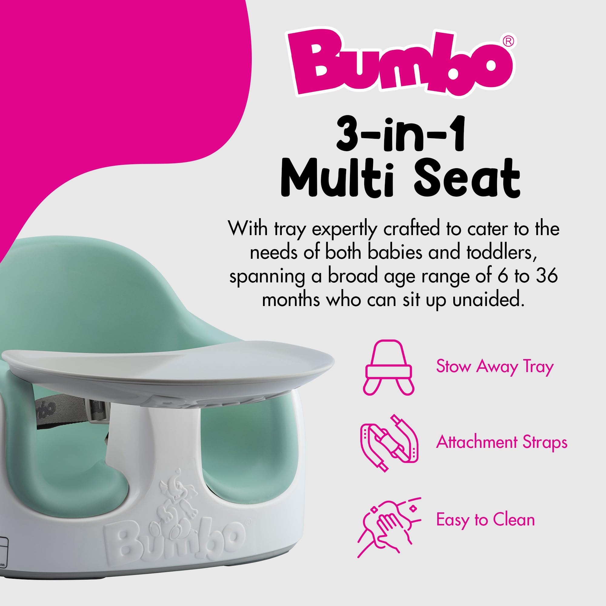 Foto 3 pulgar | Elevador Multiasiento Bumbo 3 En 1 Para Bebés Con Bandeja De Alimentación De 6 A 36 M - Venta Internacional.