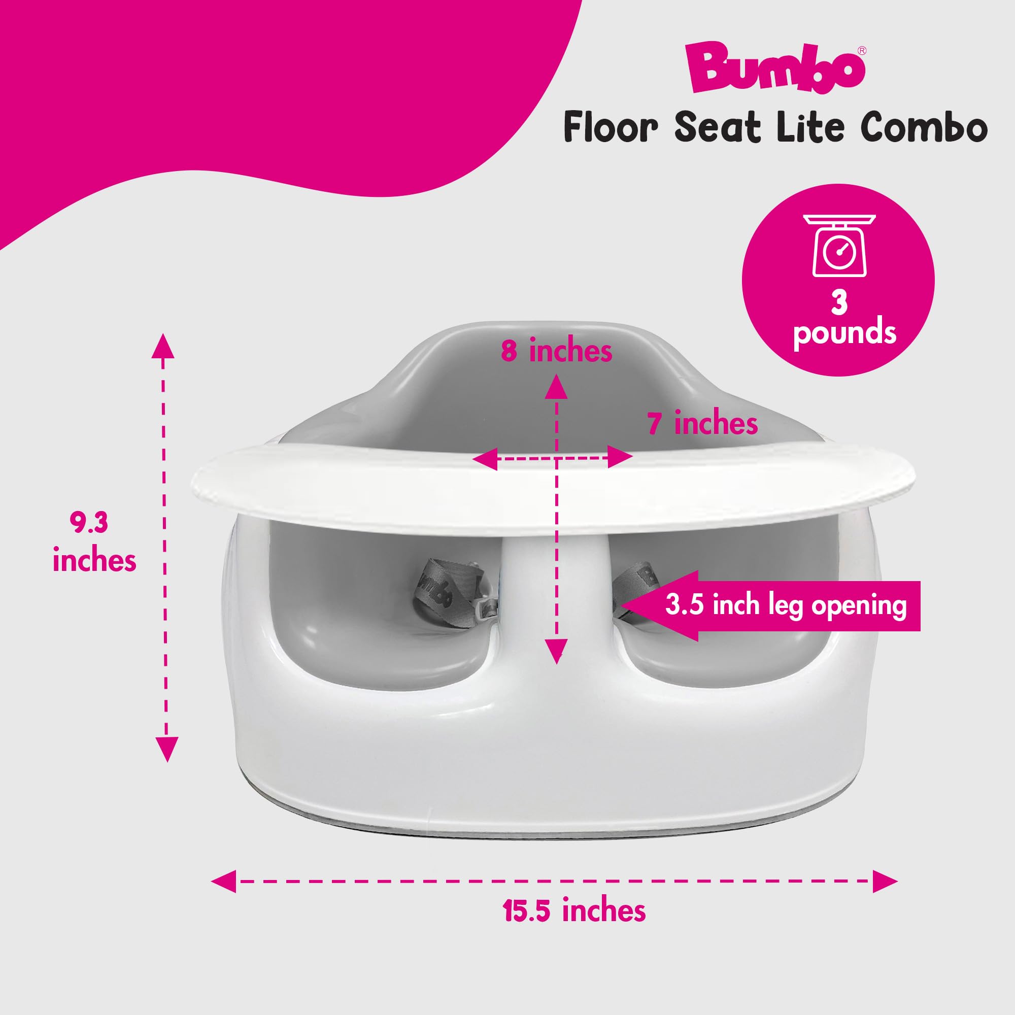 Foto 3 | Asiento De Suelo Para Bebé Bumbo Lite Cool Grey Con Bandeja De 3 A 12 Meses - Venta Internacional.