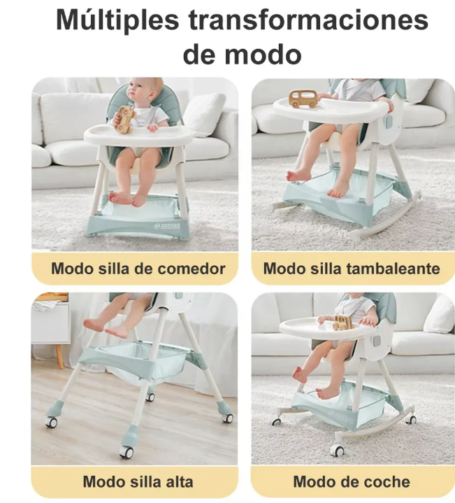 Foto 4 pulgar | Silla Periquera Portatil De Comer Plegable Blanco Y Verde