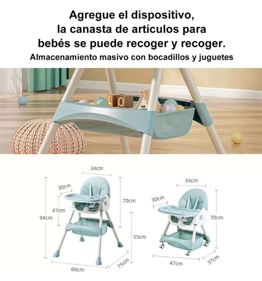 Foto 7 | Silla Periquera Portátil De Comer 3 En 1 Color Agua