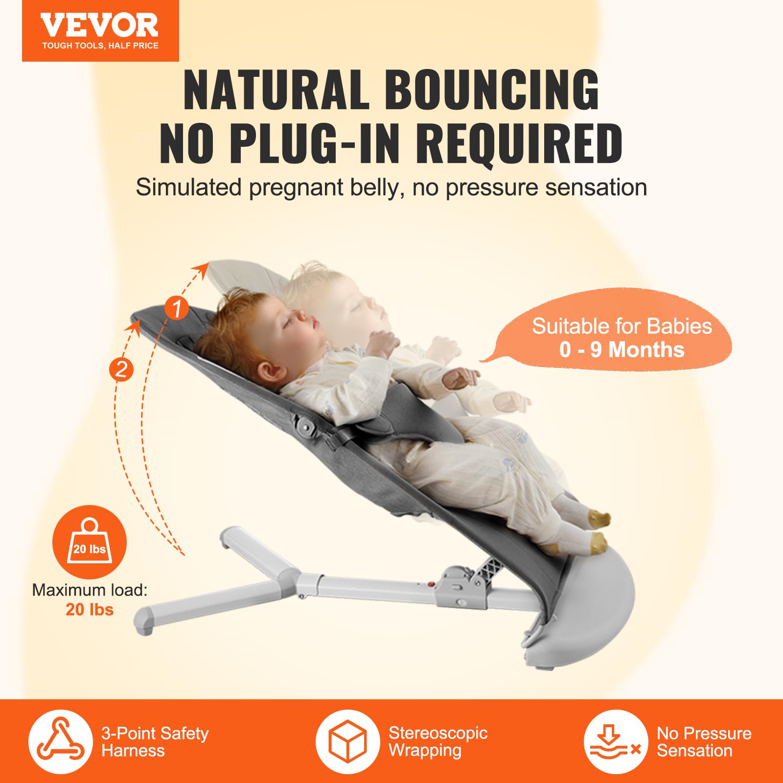 Foto 3 pulgar | Asiento Plegable Baby Bouncer Vevor Para Bebés De 0 A 9 Meses, Color Gris - Venta Internacional.