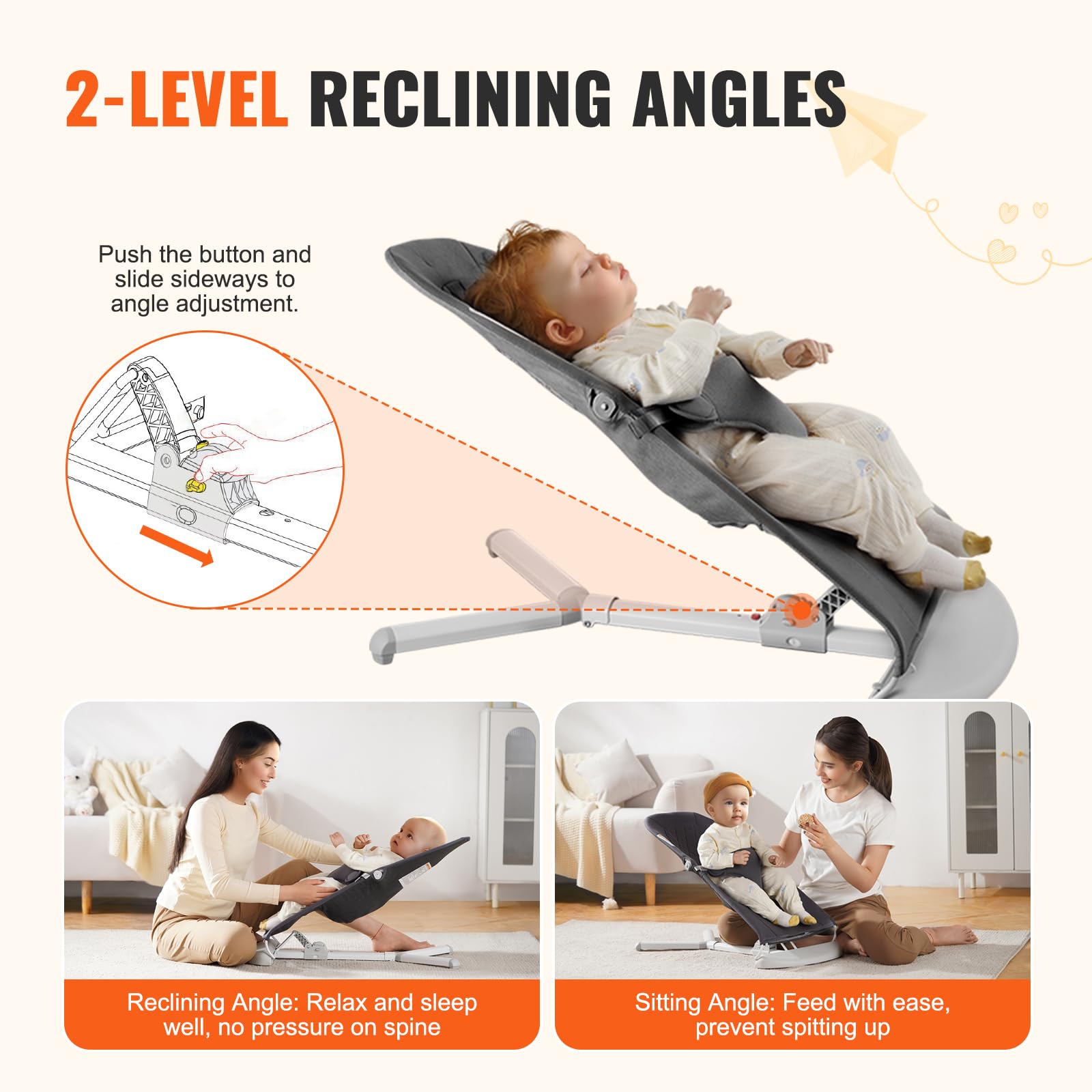 Foto 4 pulgar | Asiento Plegable Baby Bouncer Vevor Para Bebés De 0 A 9 Meses, Color Gris - Venta Internacional.