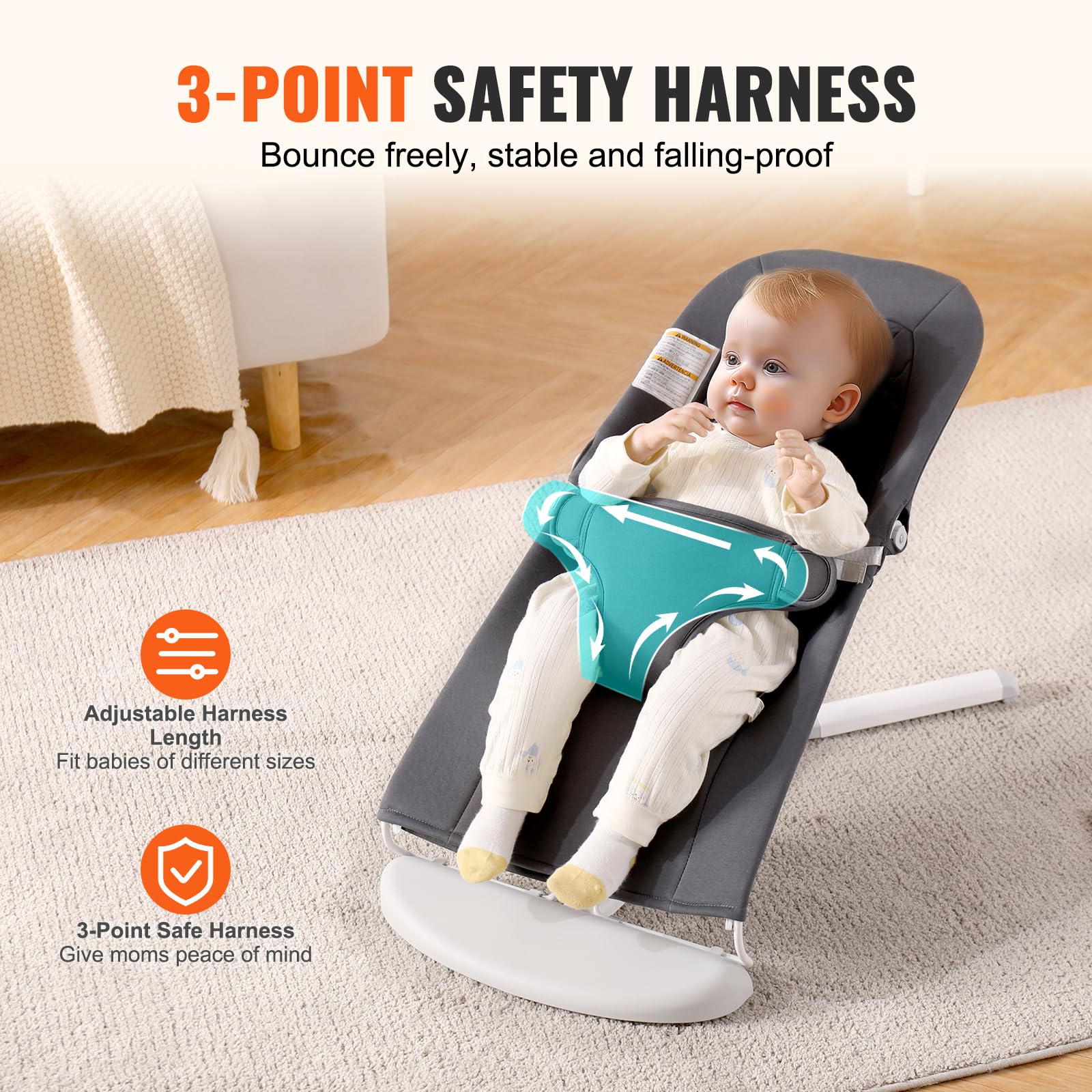 Foto 6 pulgar | Asiento Plegable Baby Bouncer Vevor Para Bebés De 0 A 9 Meses, Color Gris - Venta Internacional.
