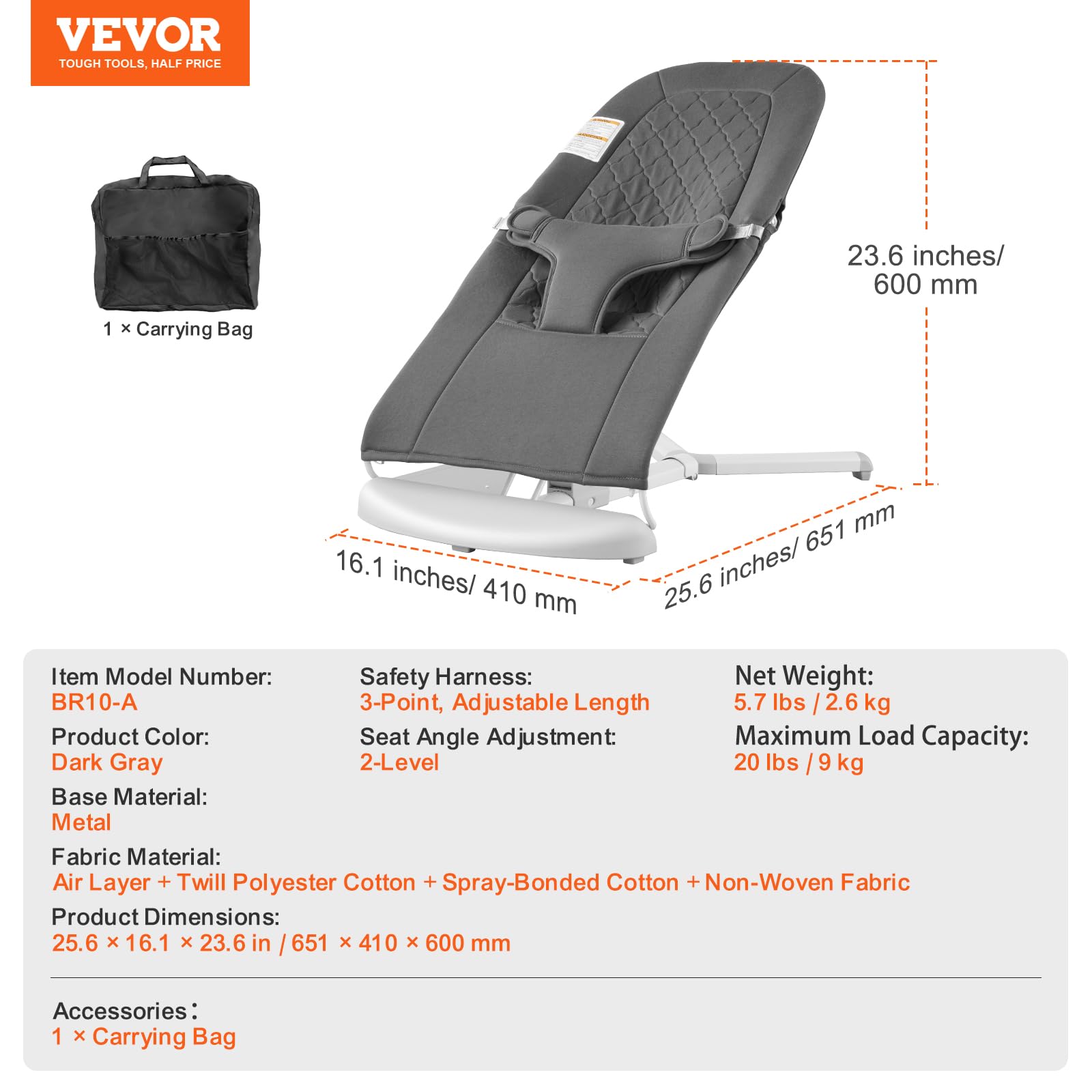 Foto 8 pulgar | Asiento Plegable Baby Bouncer Vevor Para Bebés De 0 A 9 Meses, Color Gris - Venta Internacional.