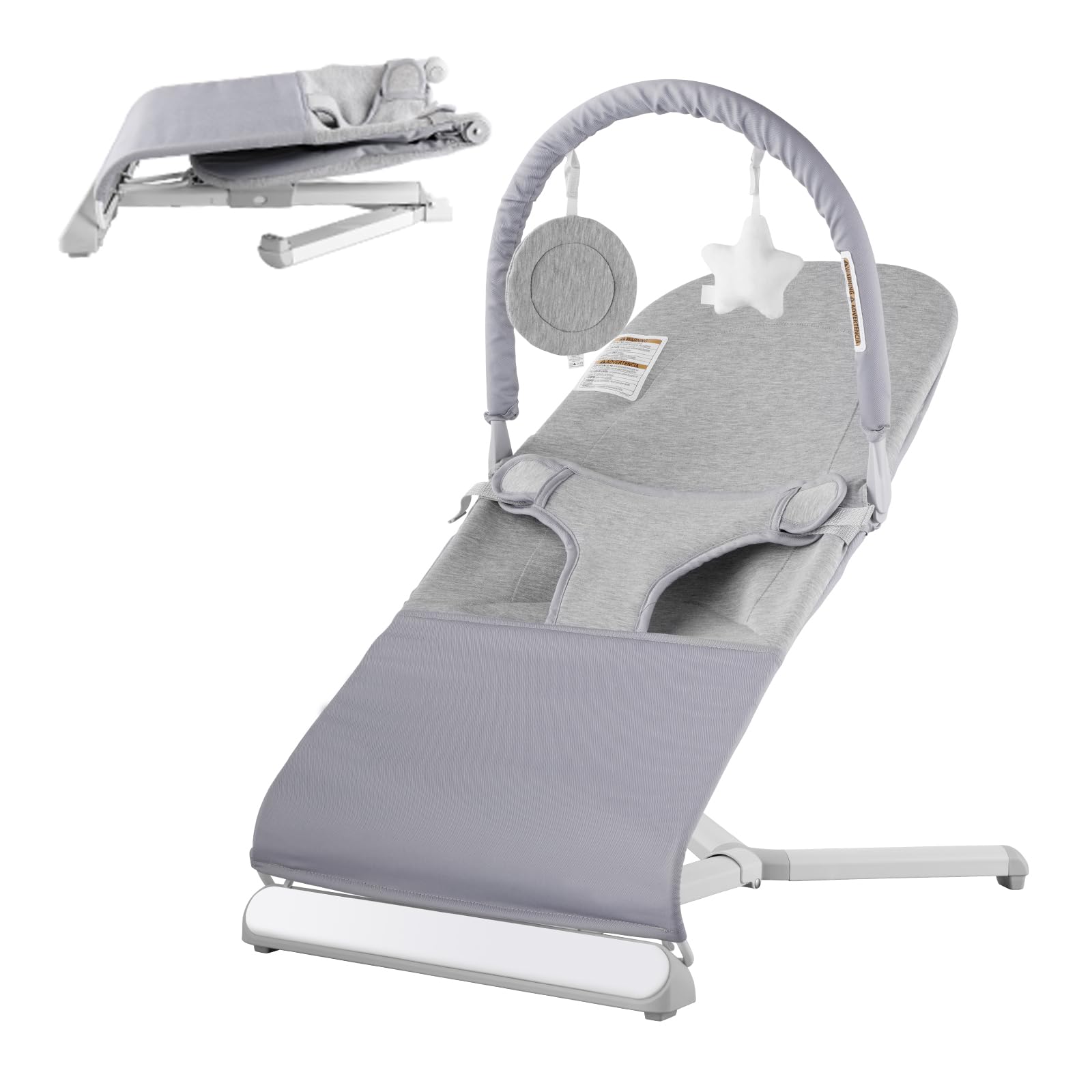 Foto 2 pulgar | Asiento Plegable Baby Bouncer Vevor De 0 A 9 Meses Con Barra De Juguetes, Color Gris Claro - Venta Internacional.