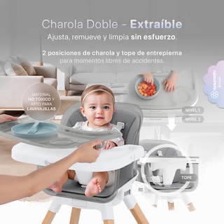 Foto 4 | Silla Alta Periquera Bebé 3 En 1 Esquimal Gris Doble Bandeja Para Comer Asiento Giratorio 360° Altura Ajustable