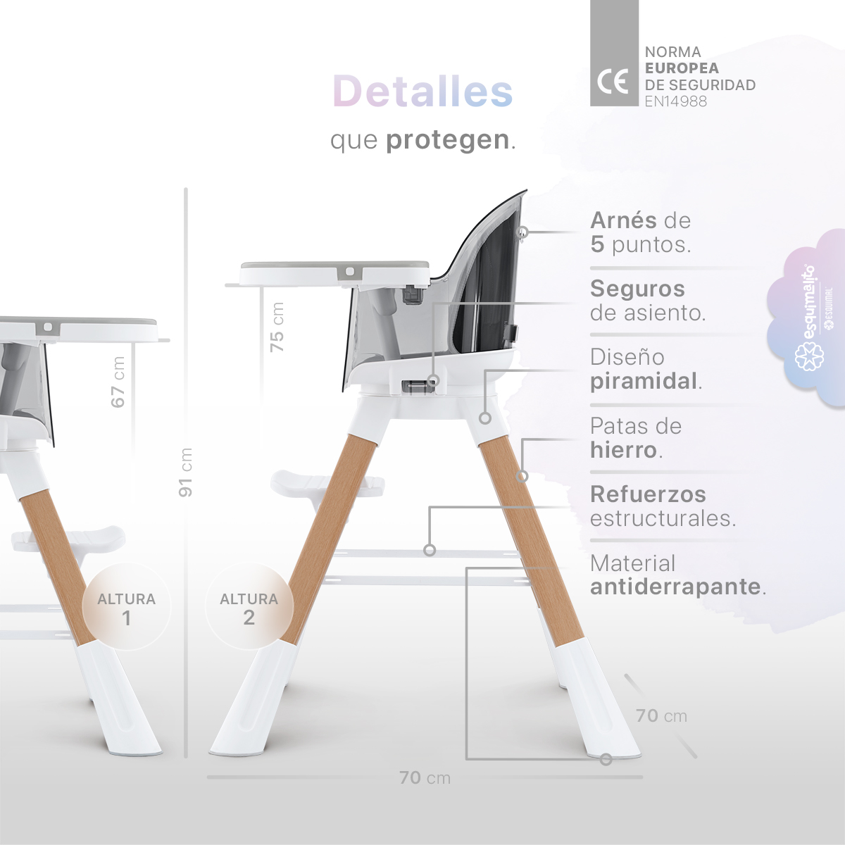 Foto 7 pulgar | Silla Alta Periquera Bebé 3 En 1 Esquimal  Gris  Doble Bandeja Para Comer  Asiento Giratorio 360°  Altura Ajustable