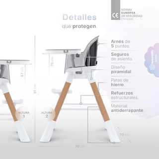 Foto 6 | Silla Alta Periquera Bebé 3 En 1 Esquimal Gris Doble Bandeja Para Comer Asiento Giratorio 360° Altura Ajustable