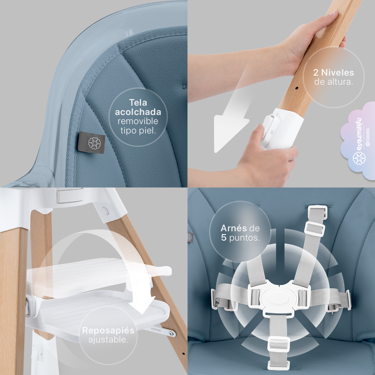 Foto 5 | Silla Alta Periquera Bebé 3 En 1 Esquimal  Azul  Doble Bandeja Para Comer  Asiento Giratorio 360°  Altura Ajustable