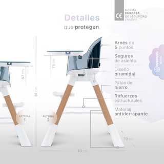 Foto 6 | Silla Alta Periquera Bebé 3 En 1 Esquimal Azul Doble Bandeja Para Comer Asiento Giratorio 360° Altura Ajustable