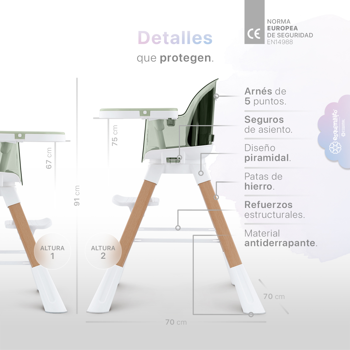Foto 6 | Silla Alta Periquera Bebé 3 En 1 Esquimal  Verde  Doble Bandeja Para Comer  Asiento Giratorio 360°  Altura Ajustable