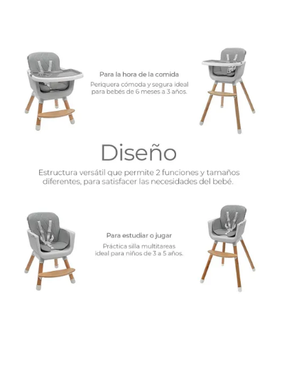 Foto 3 pulgar | Silla Alta Para Bebé De Comer Periquera Ajustable 4 En 1 Gris Oscuro