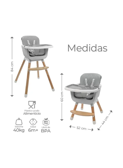 Foto 4 pulgar | Silla Alta Para Bebé De Comer Periquera Ajustable 4 En 1 Gris Oscuro