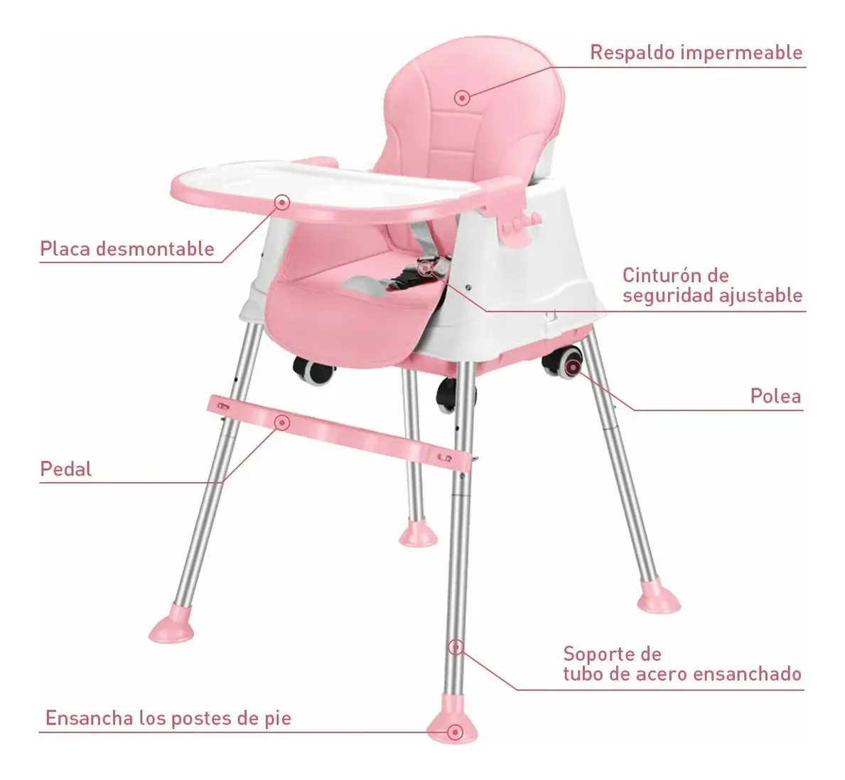 Foto 2 | Silla Periquera Para Bebé Aeiou Thc009 Ajustable 3 Alturas Rosa