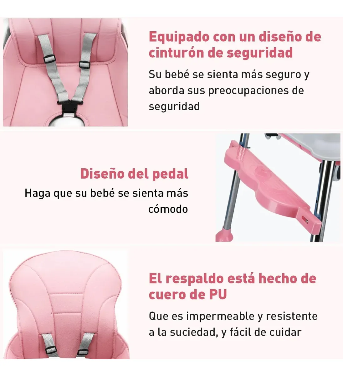 Foto 6 pulgar | Silla Periquera Para Bebé Aeiou Thc009 Ajustable 3 Alturas Rosa