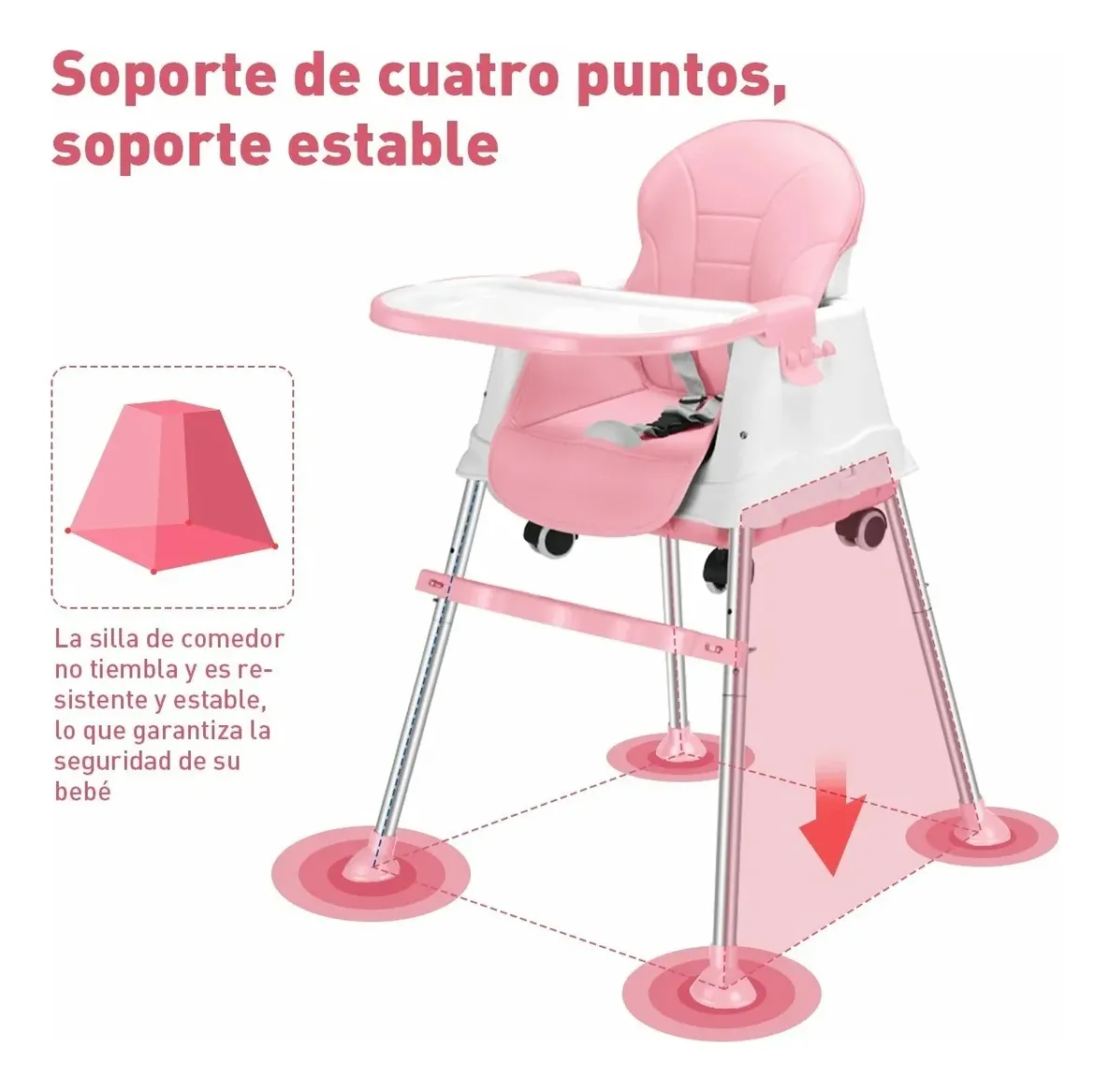 Foto 7 pulgar | Silla Periquera Para Bebé Aeiou Thc009 Ajustable 3 Alturas Rosa