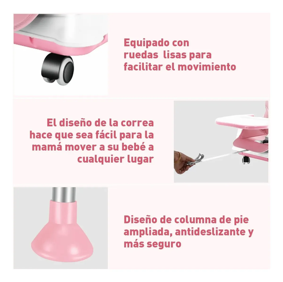 Foto 9 pulgar | Silla Periquera Para Bebé Aeiou Thc009 Ajustable 3 Alturas Rosa