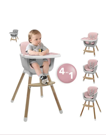 Foto 2 pulgar | Silla Alta Para Bebé De Comer Periquera Ajustable 4 En 1 Color Rosa
