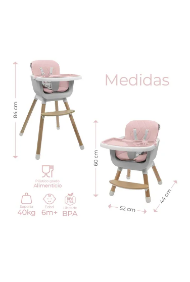 Foto 4 pulgar | Silla Alta Para Bebé De Comer Periquera Ajustable 4 En 1 Color Rosa