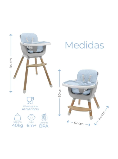 Foto 4 pulgar | Silla Alta Para Bebé De Comer Periquera Ajustable 4 En 1 Color Azul