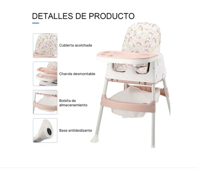 Foto 4 pulgar | Silla Periquera Bebé 3 En 1 Silla Alta Con Ruedas Ajustable