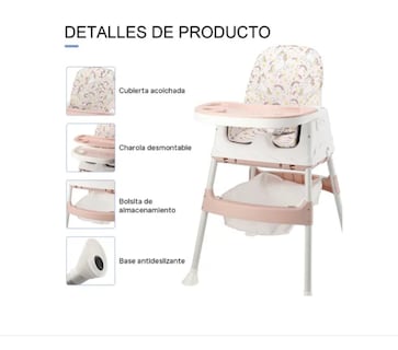 Foto 3 | Silla Periquera Bebé 3 En 1 Silla Alta Con Ruedas Ajustable