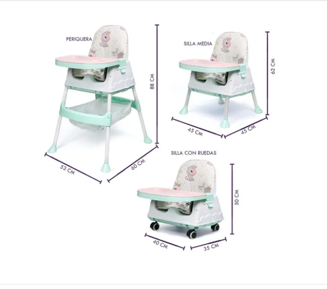 Foto 3 pulgar | Silla Periquera Bebé 3 En 1 Silla Alta Con Ruedas Ajustable