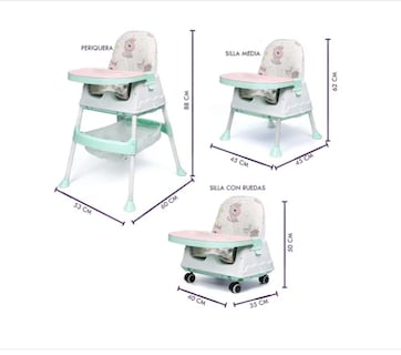Foto 2 | Silla Periquera Bebé 3 En 1 Silla Alta Con Ruedas Ajustable
