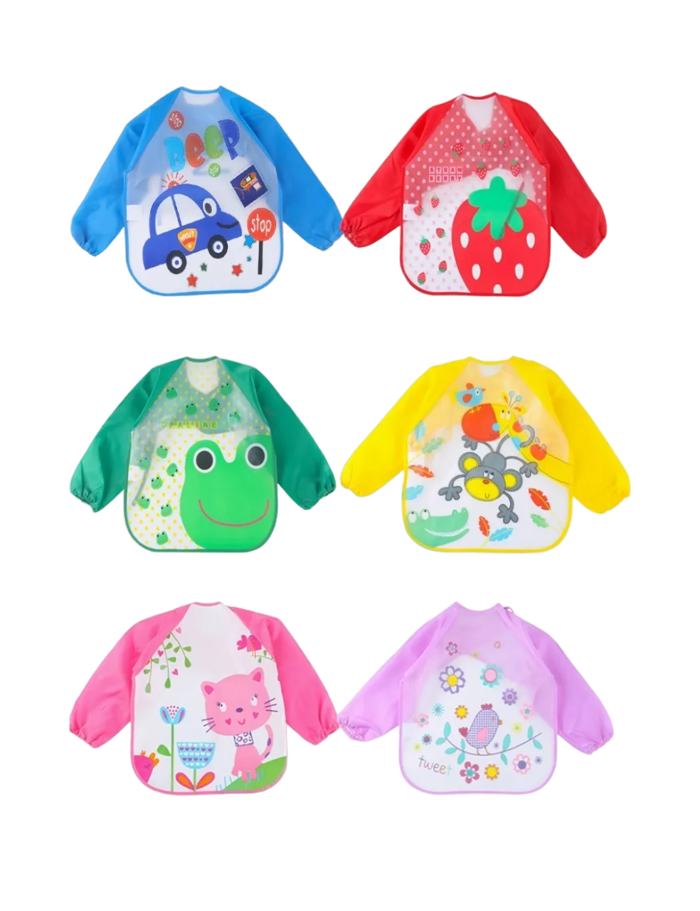 Babero Impermeable De Cobertura Completa Para Bebé 6 Pz Animales Multicolor