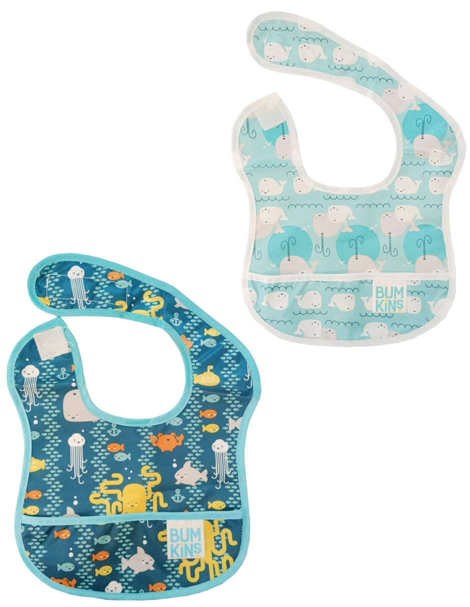 Babero Impermeable Sin Mangas Bumkins Mar Ballenas 2pz