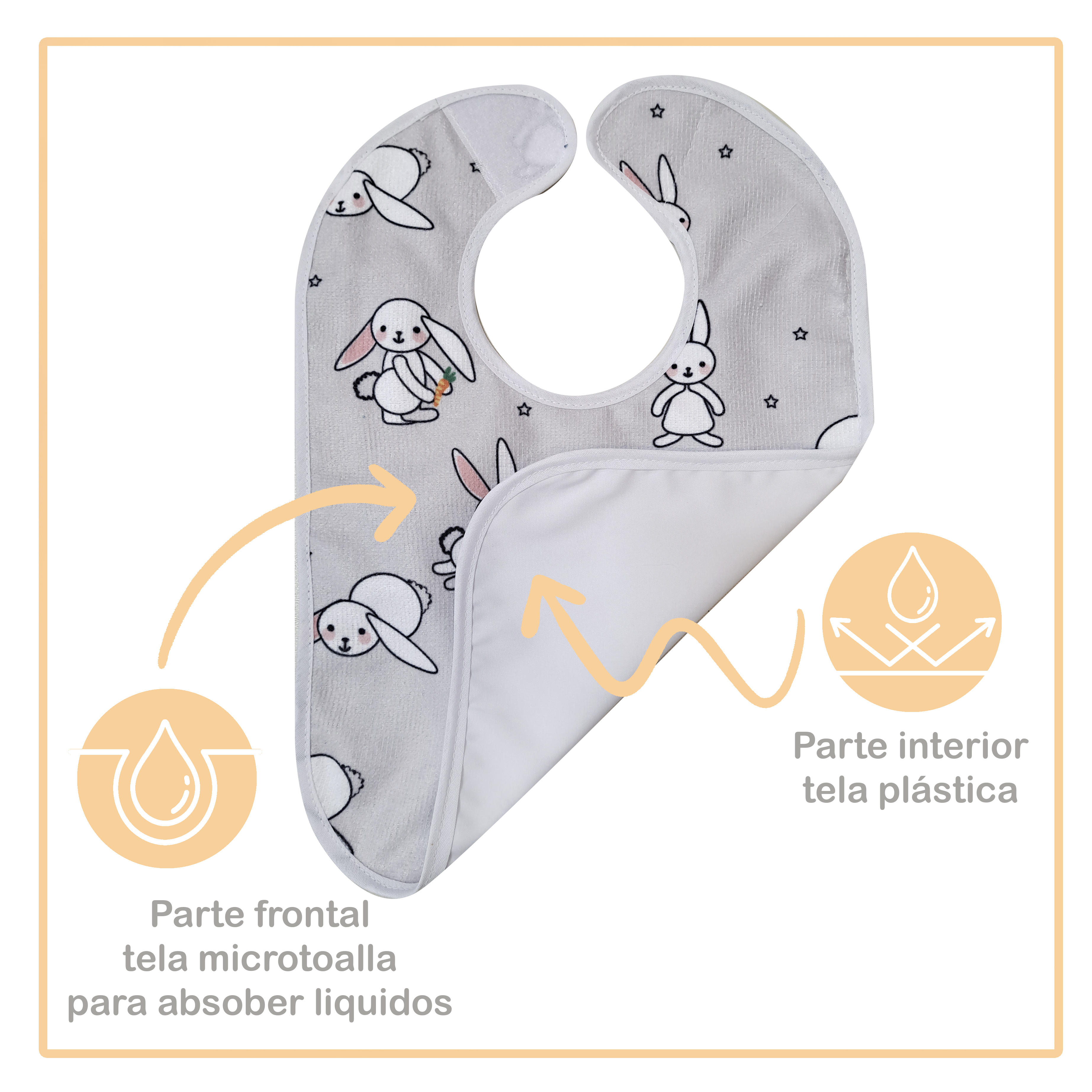 Foto 4 pulgar | Baberos Microtoalla Conejogris