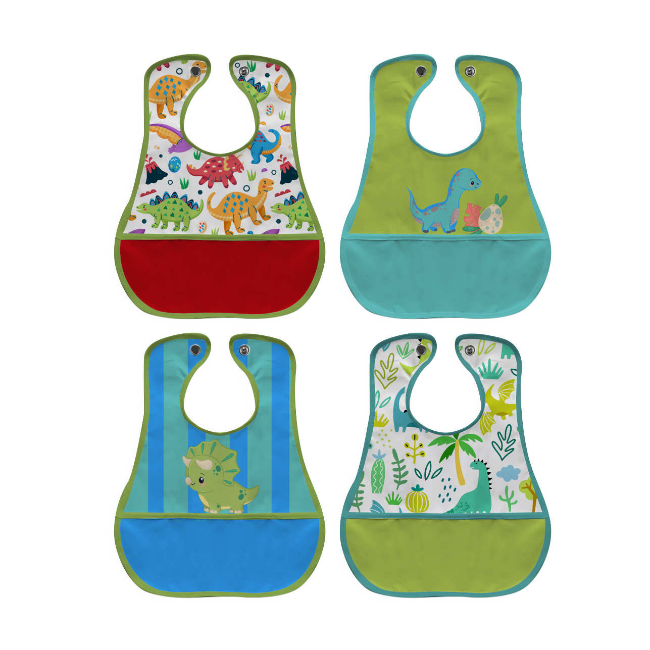 Foto 2 pulgar | Baberos para Bebé Beikiakids Impermeable Dinosaurios 4 Piezas