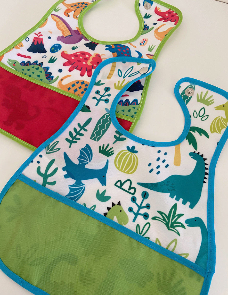 Foto 5 pulgar | Baberos para Bebé Beikiakids Impermeable Dinosaurios 4 Piezas