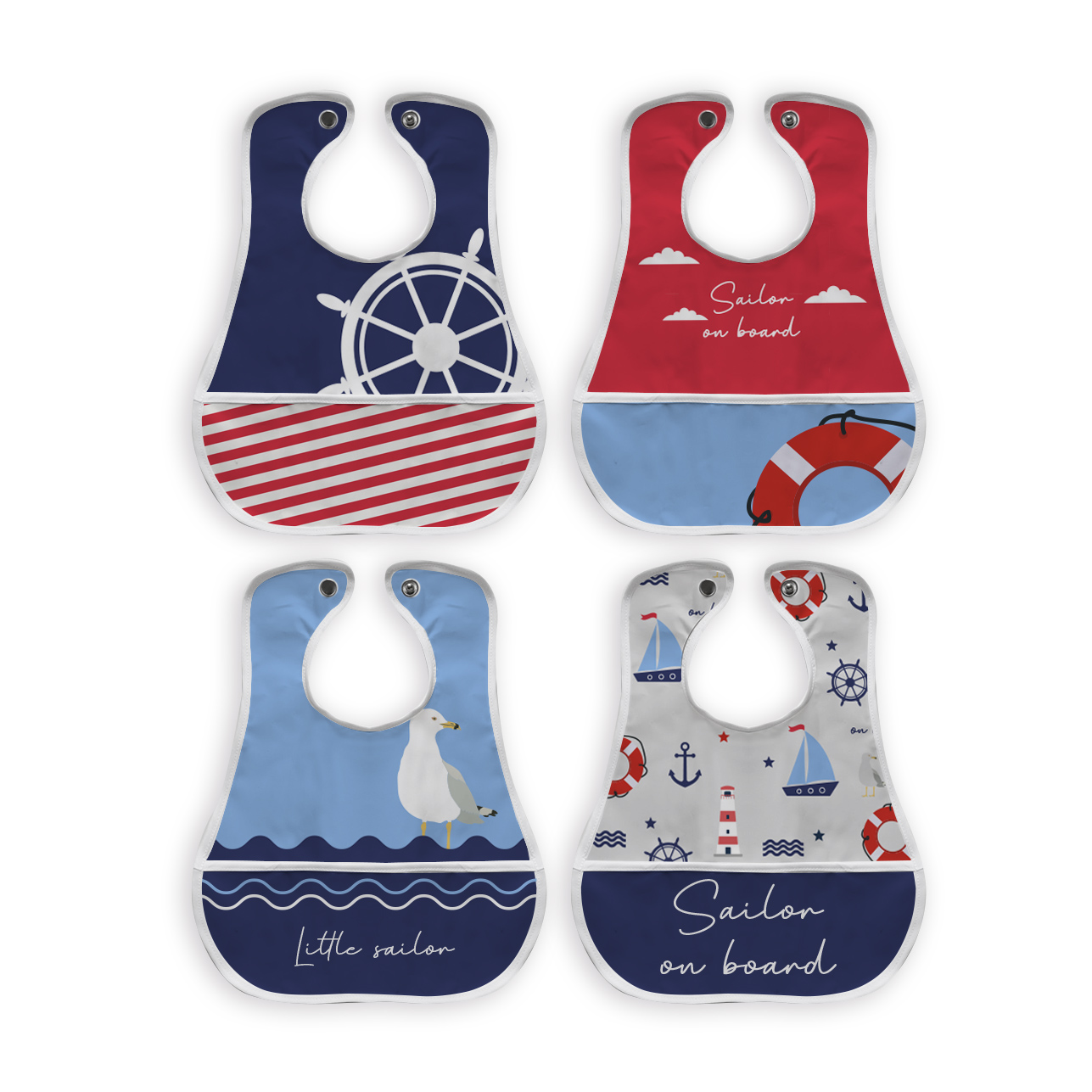 Foto 1 | Baberos para Bebé Beikiakids Impermeable Marinero 4 Piezas
