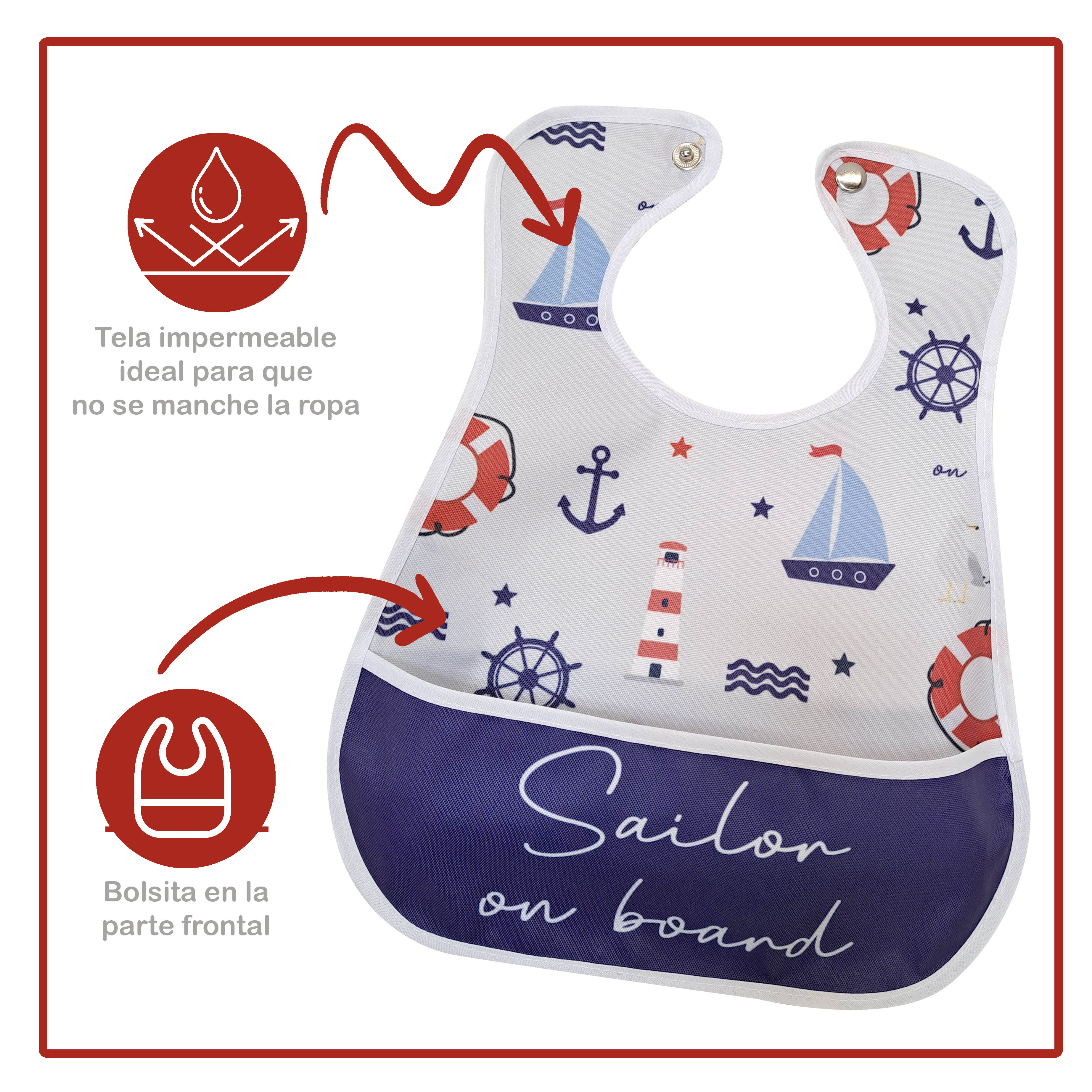 Foto 2 | Baberos para Bebé Beikiakids Impermeable Marinero 4 Piezas