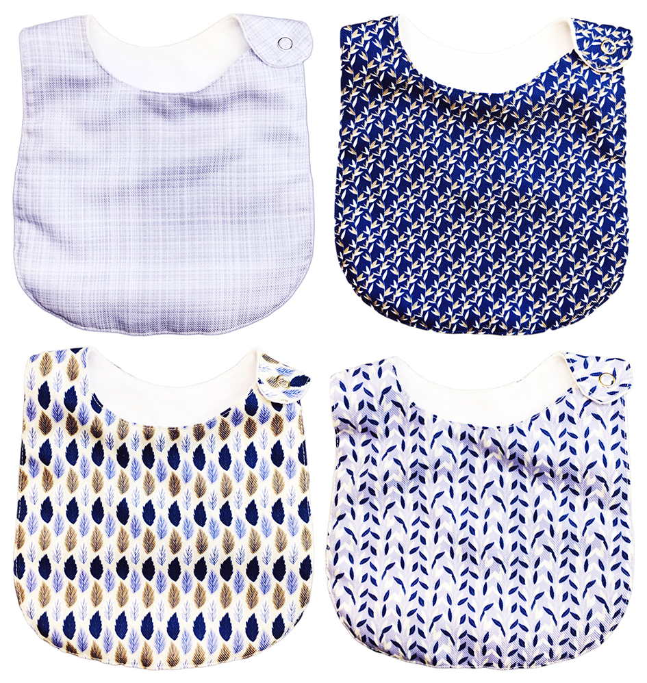 Baberos para Bebé Luulu Azules Impermeable de Algodón Orgánico 4 Piezas