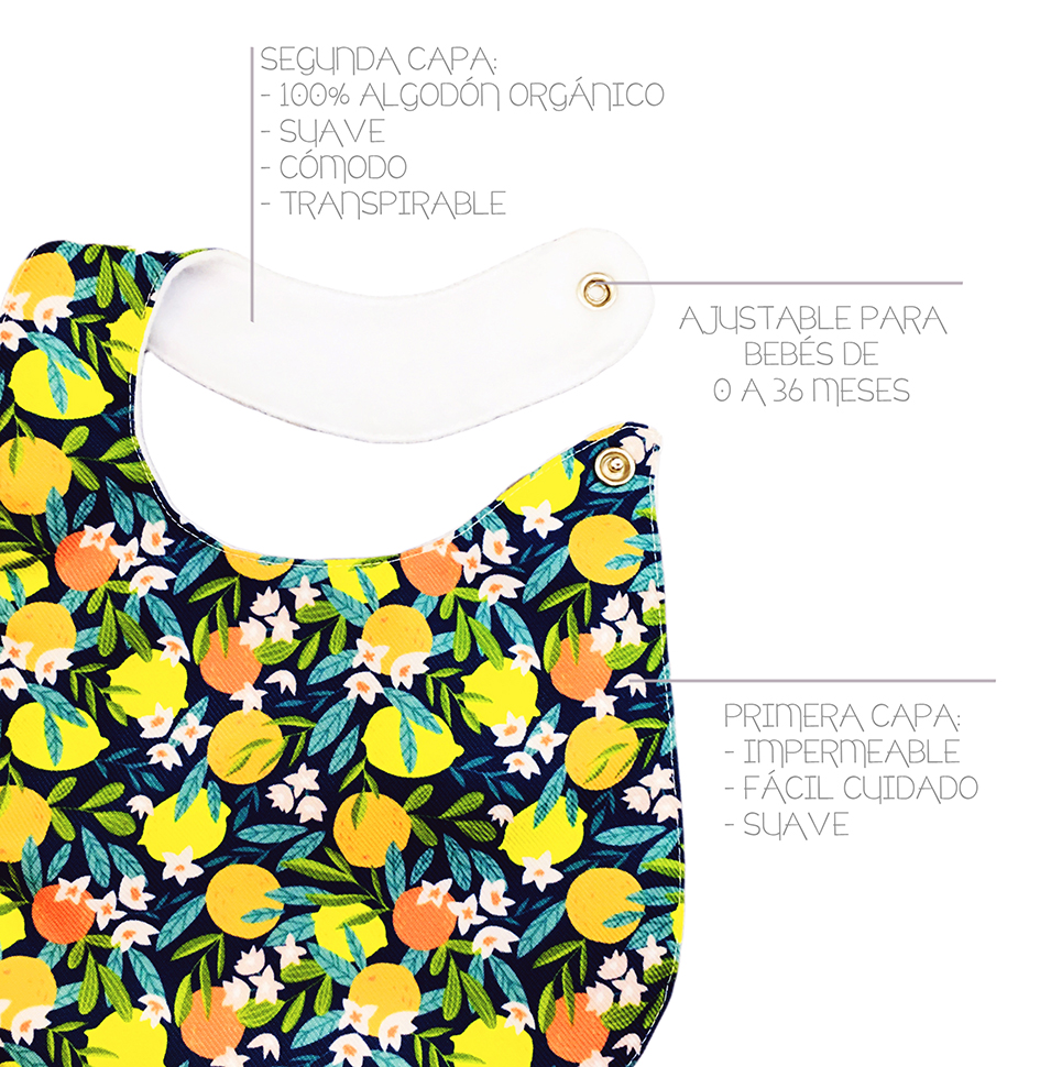 Foto 3 | Kit de 4 Baberos para Bebé Luulu Frutas Impermeable de Algodón Orgánico