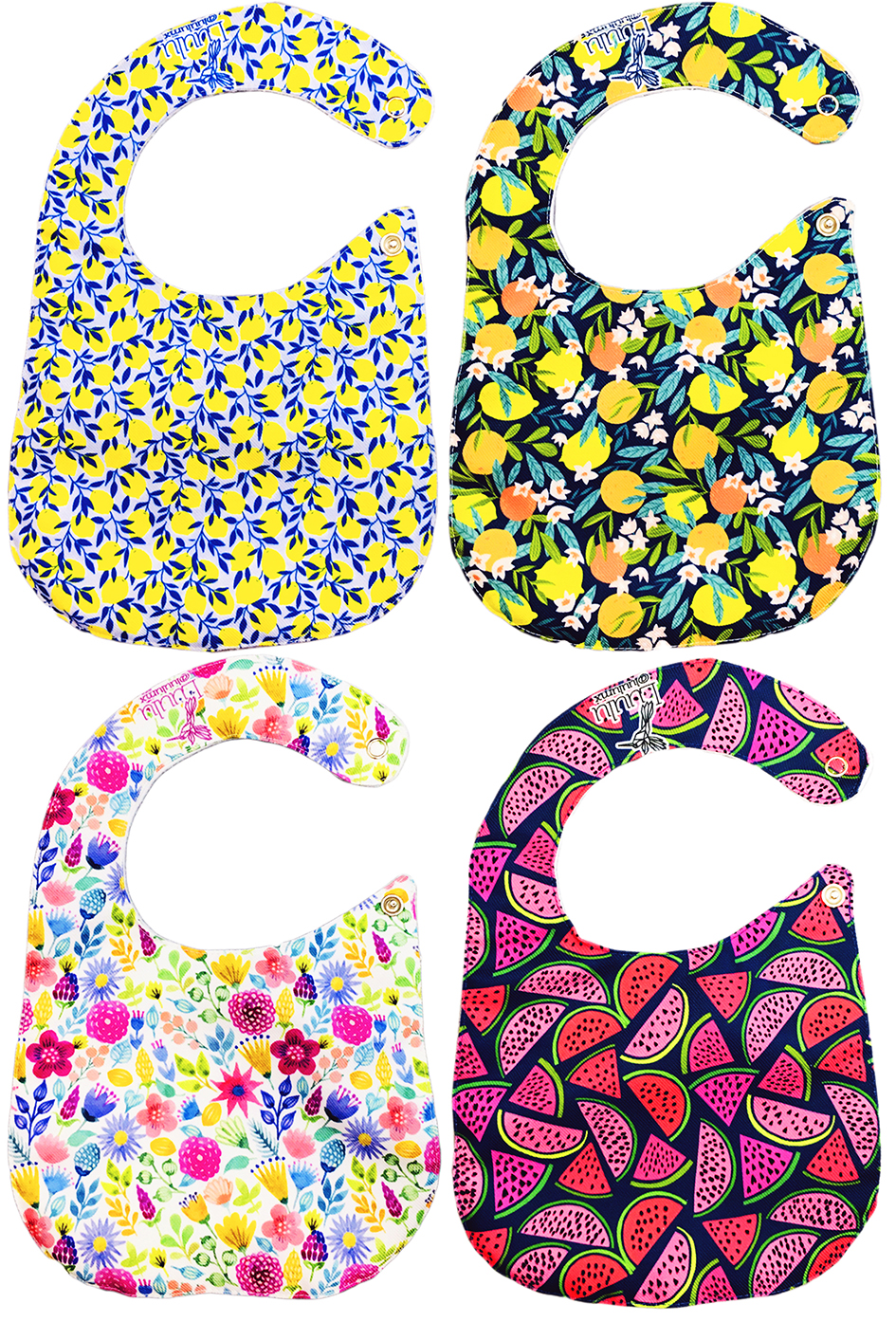Foto 4 | Kit de 4 Baberos para Bebé Luulu Frutas Impermeable de Algodón Orgánico