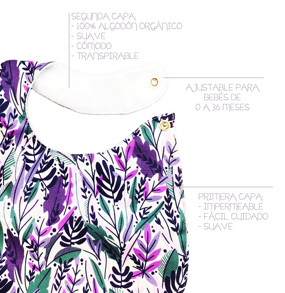 Foto 4 pulgar | Baberos para Bebé Luulu Bosque Morado Impermeable de Algodón Orgánico 4 Piezas