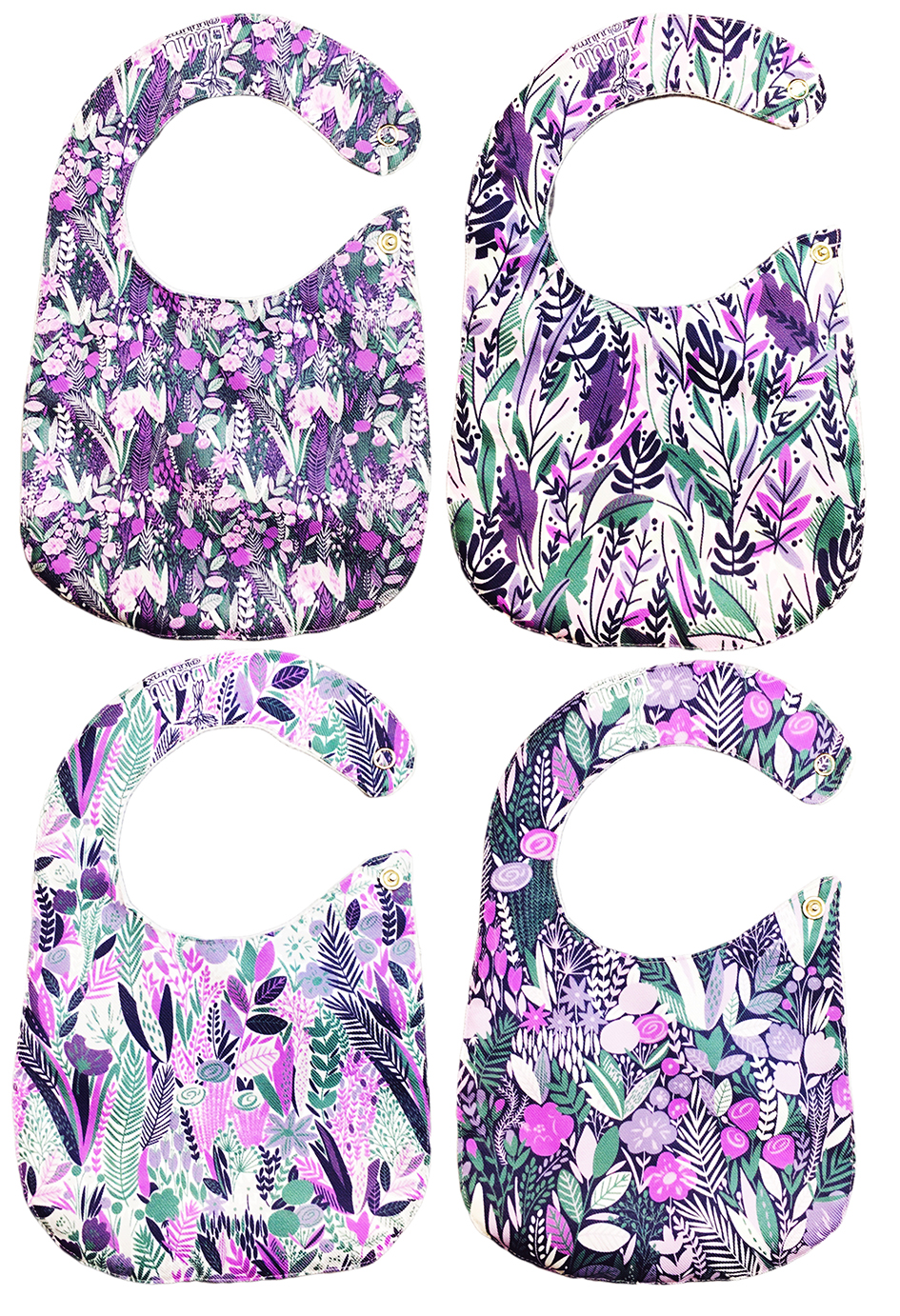 Foto 4 | Baberos para Bebé Luulu Bosque Morado Impermeable de Algodón Orgánico 4 Piezas