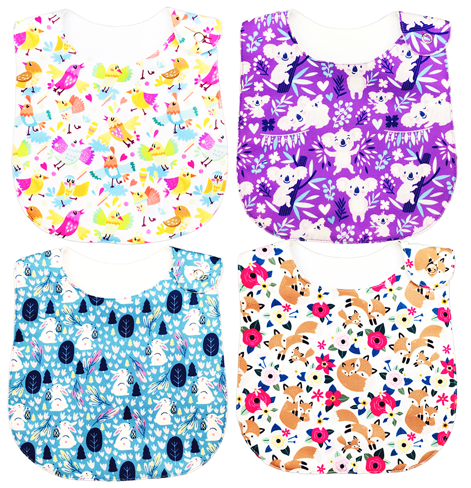 Kit 4 Baberos para Bebé Luulu Animales Impermeable de Algodón Orgánico