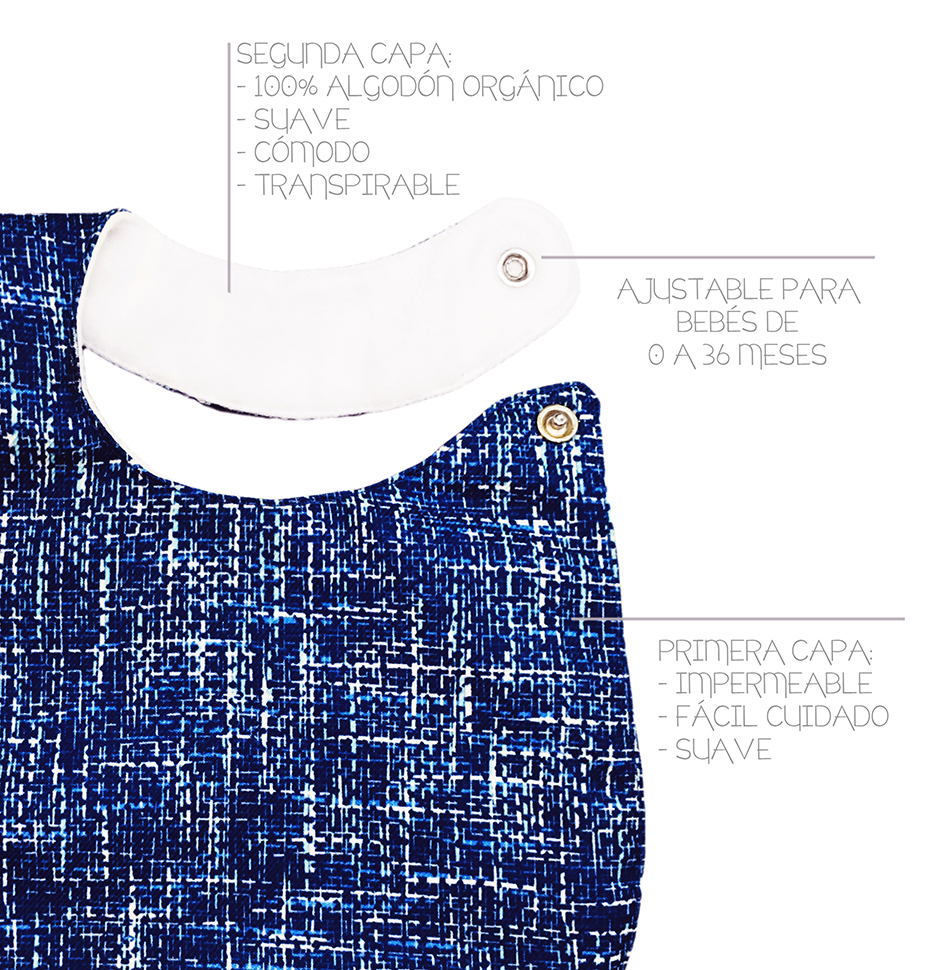 Foto 4 pulgar | Kit 4 Baberos Luulu Textura Azul Impermeable Algodón Orgánico