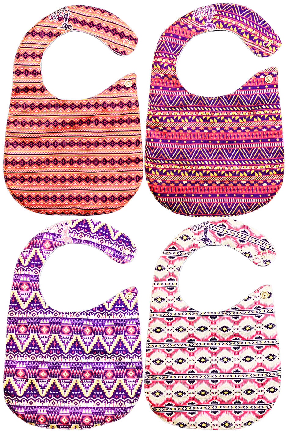 Foto 5 pulgar | Kit 4 Baberos para Bebé Luulu Tribal Boho Impermeable de Algodón Orgánico