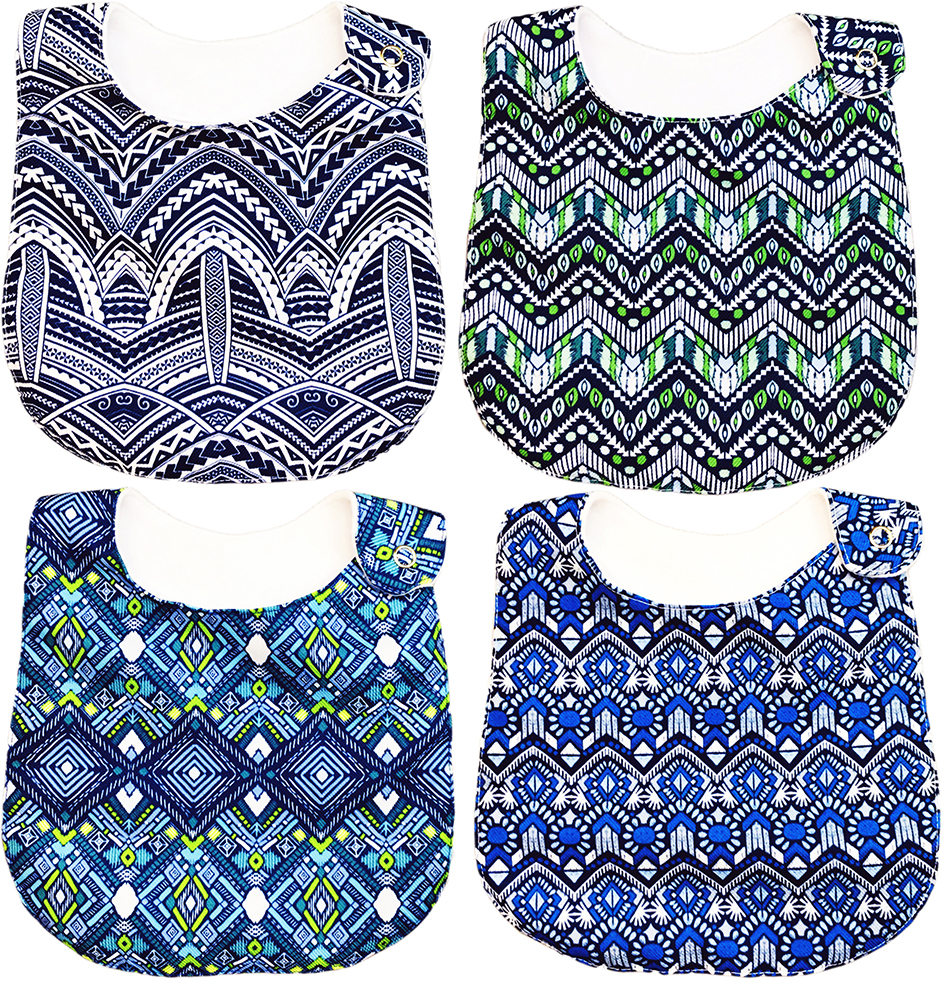 Foto 1 | Kit 4 Baberos para Bebé Luulu Tribal Azul Impermeable de Algodón Orgánico